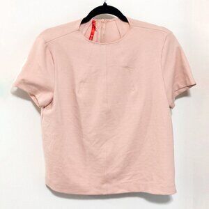 SPANX The Perfect Funnel Top Short Sleeve Blush Pink Size Medium Zip Blouse